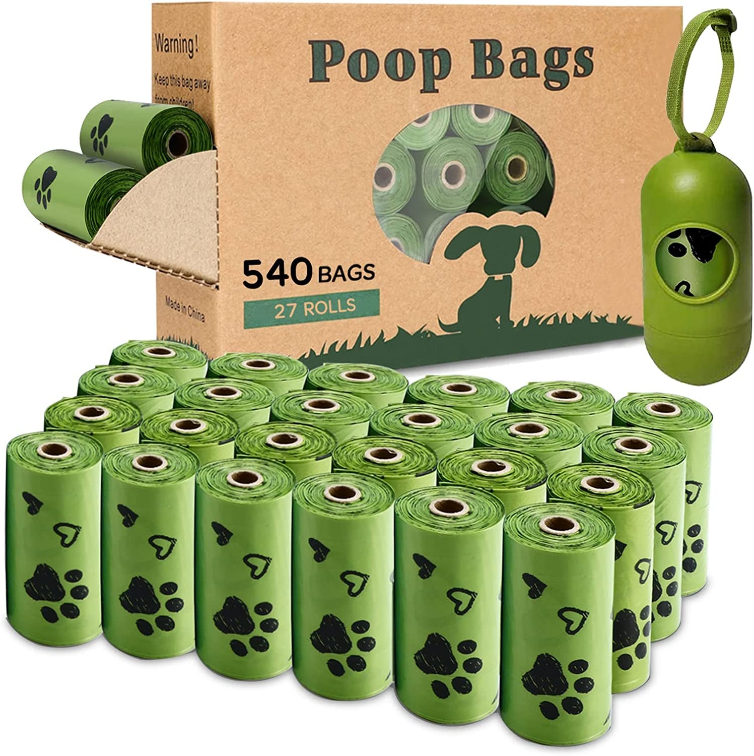 Dog Poop Bag, Biodegradable - 540 Count Dog Waste Bags with Dispenser, Extra Thick Strong Leak Proof Doggy Poop Bags| Scented